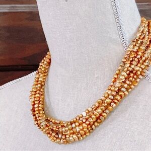 Elegant Silpada Necklace with Freshwater Pearls In gold, Copper and Amber EUC!